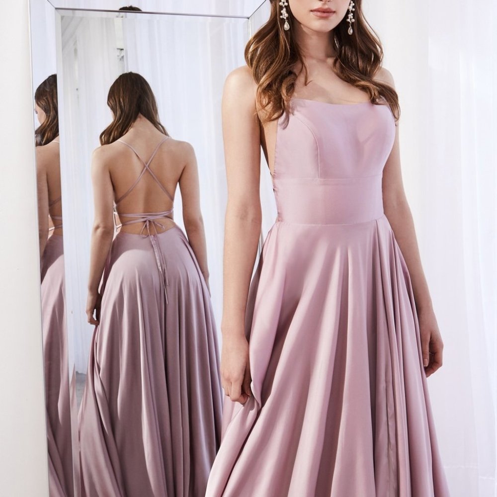 DUSTY ROSE COLOR PROM PARTY Spaghetti Straps A-line Long Evening Dress CDCJ527 - Picture 6 of 6